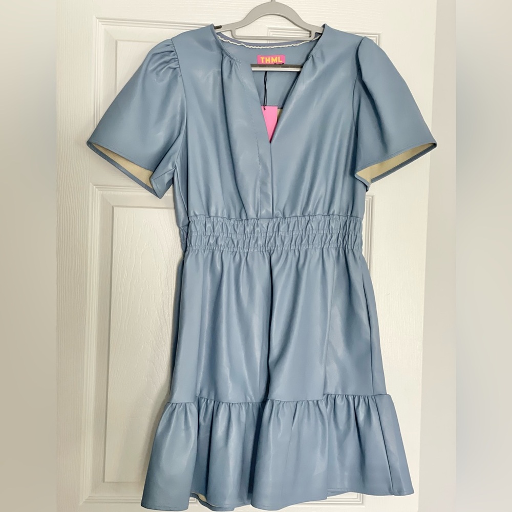 THML Faux Leather Blue Dress NWT
